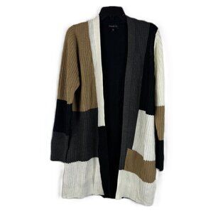 Fortune+Ivy Women Knit Long Sleeve Colorblock Open Front Cardigan Sweater Size M